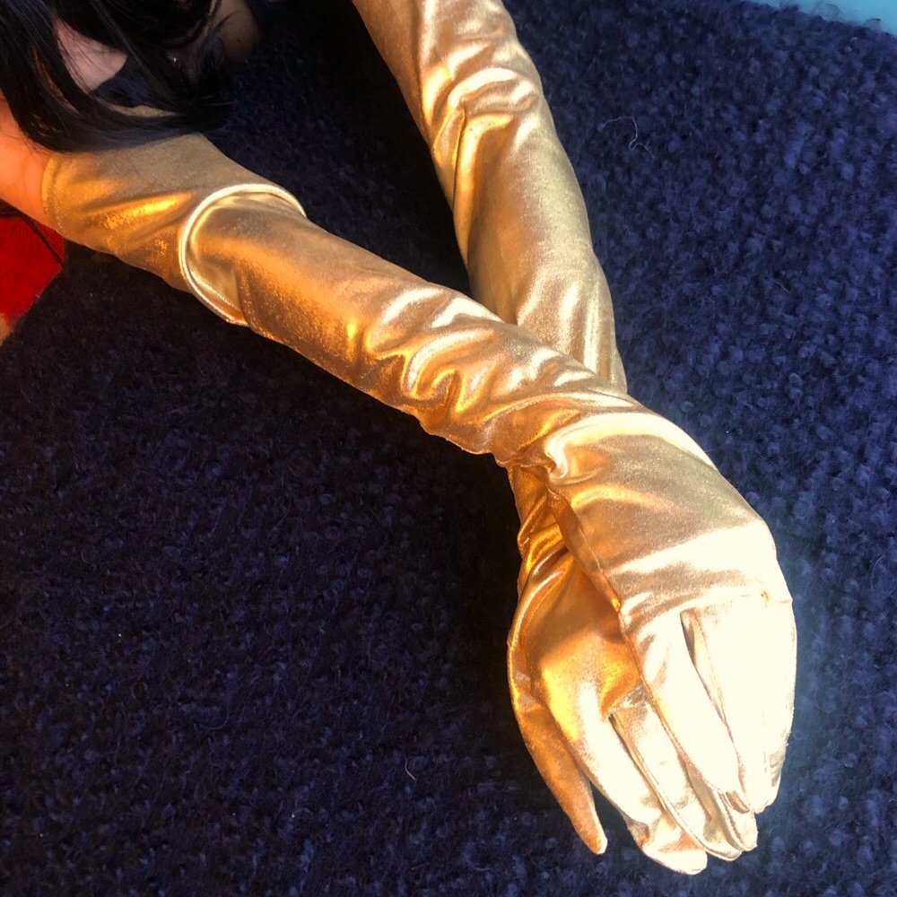 Opera length gold lame gloves